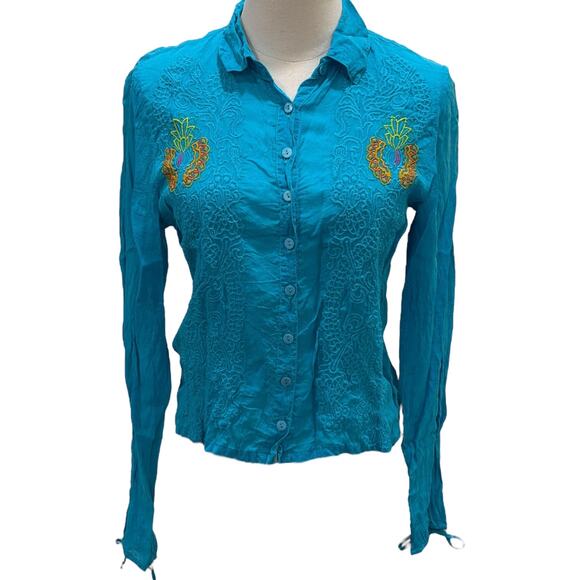 Johnny Was Sangria Embroidered Button Down Blouse - Picture 3 of 8